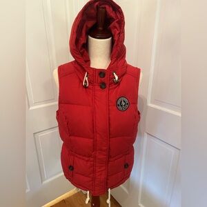 Abercrombie & Fitch VTG Y2K Puffer Vest Red Down Women L Fits M Hooded Quilted